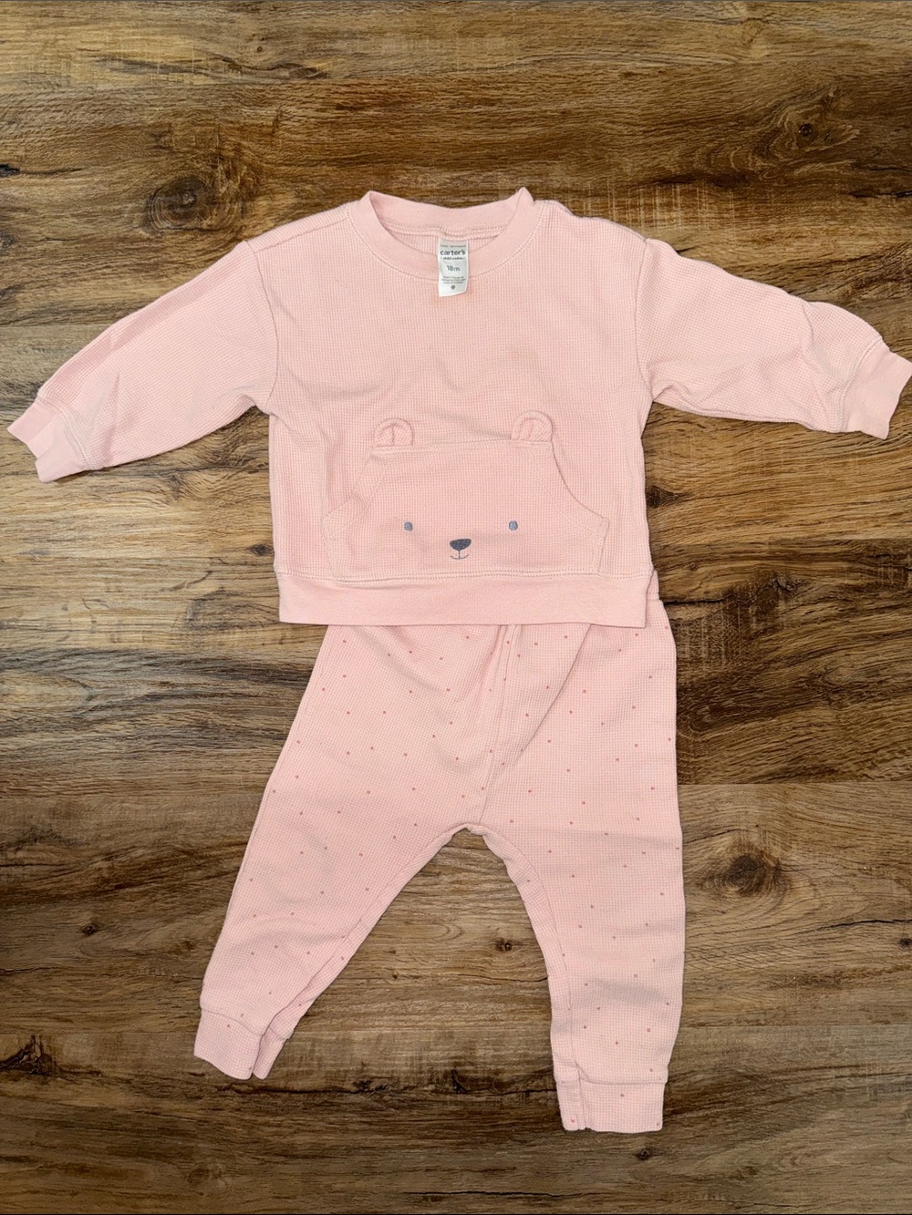 Carter's Light Pink Bear Cotton Waffle Longsleeve 2-Piece Set Girls 18M